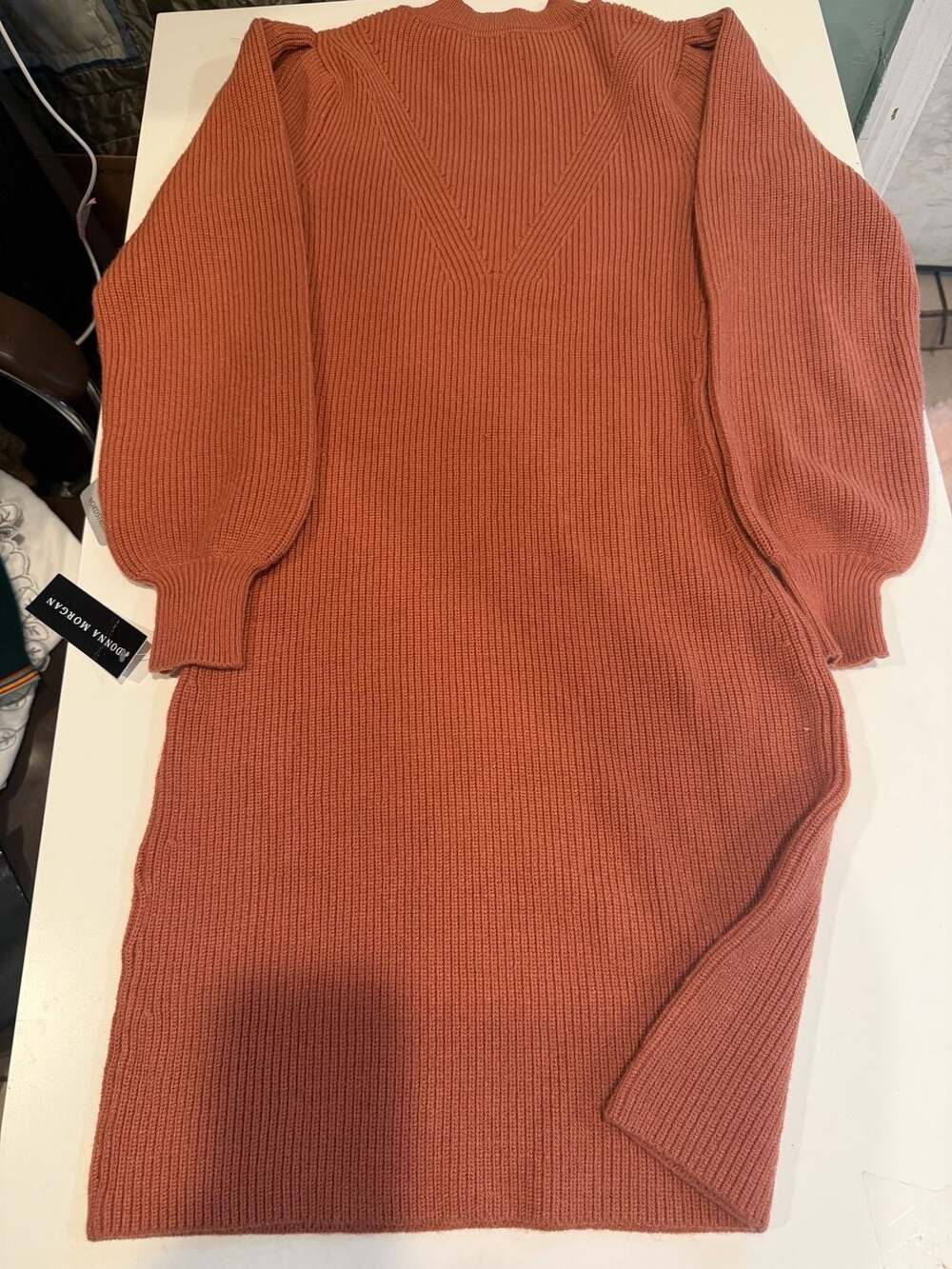 Donna Morgan Ribbed Knit Long Sleeve Puff Sleeve Sweater Dress - Picture 6 of 8
